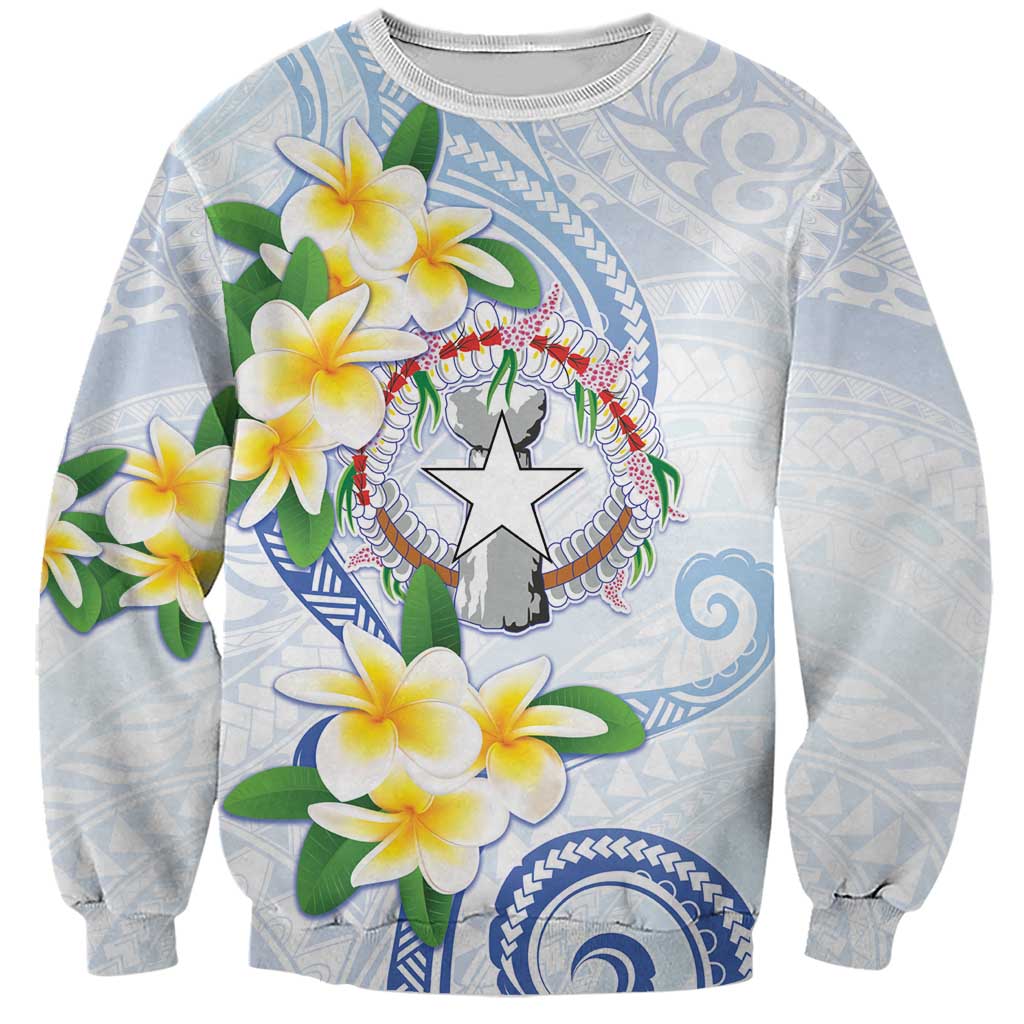 Northern Mariana Islands Chamorro Sweatshirt Plumeria Curves Style White Version