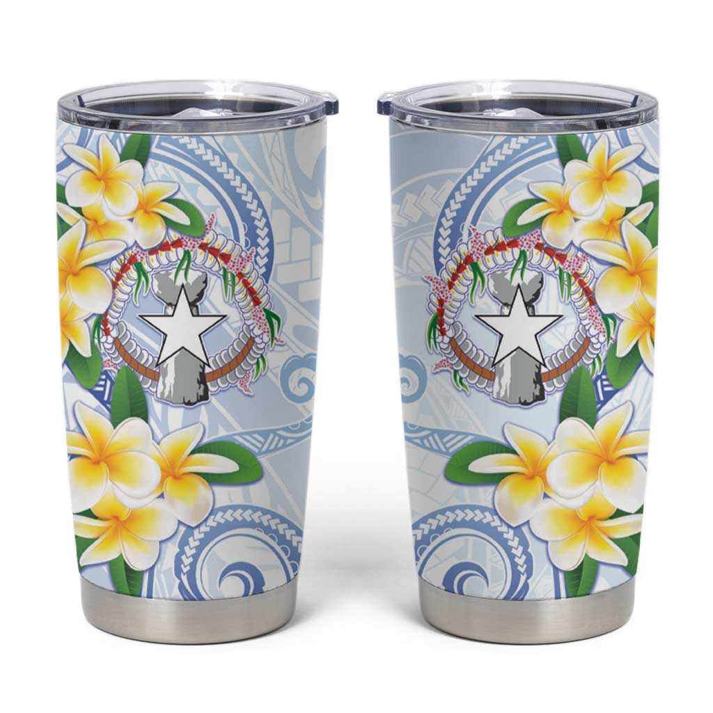 Northern Mariana Islands Chamorro Tumbler Cup Plumeria Curves Style White Version