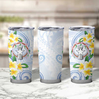 Northern Mariana Islands Chamorro Tumbler Cup Plumeria Curves Style White Version