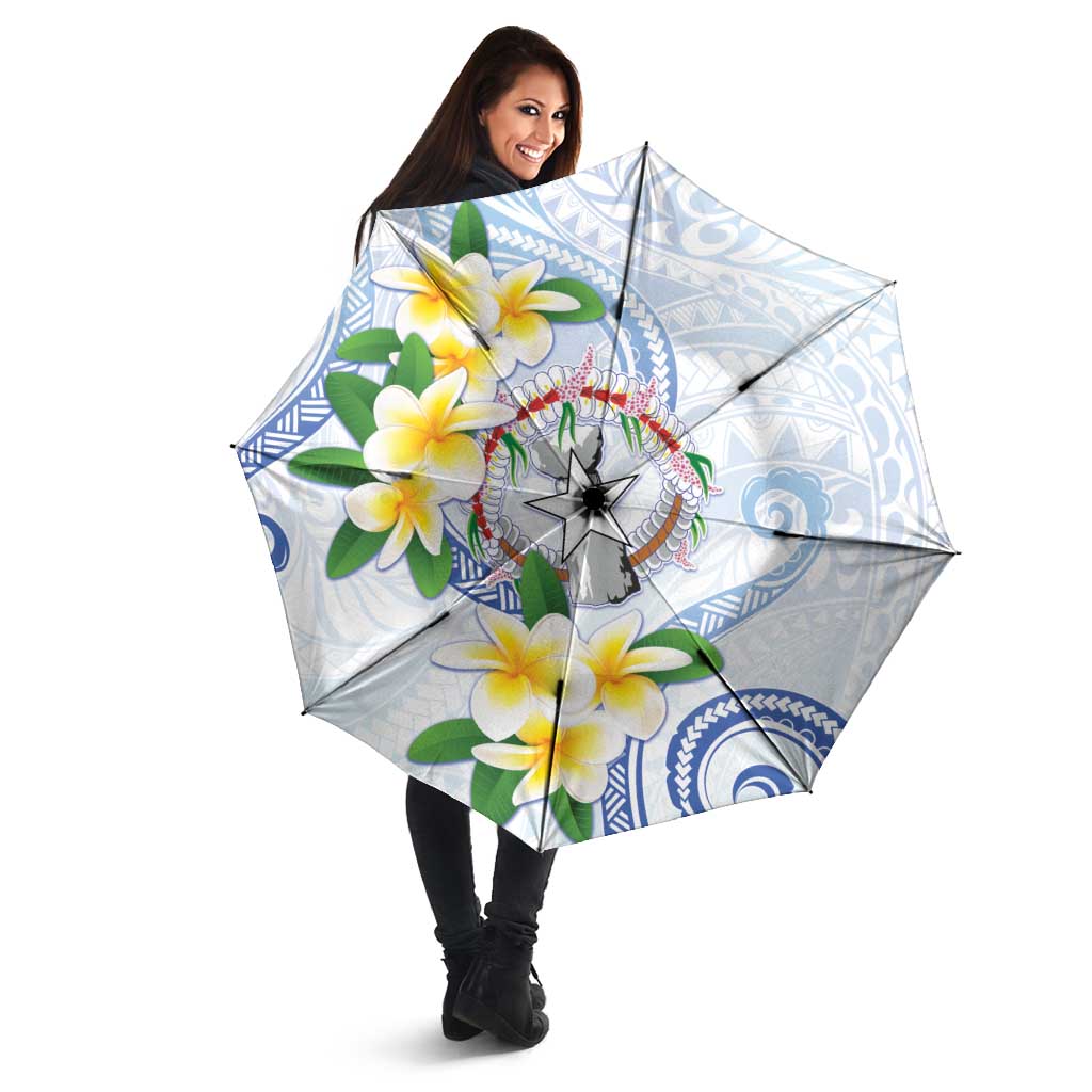 Northern Mariana Islands Chamorro Umbrella Plumeria Curves Style White Version