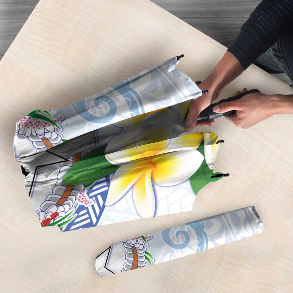 Northern Mariana Islands Chamorro Umbrella Plumeria Curves Style White Version
