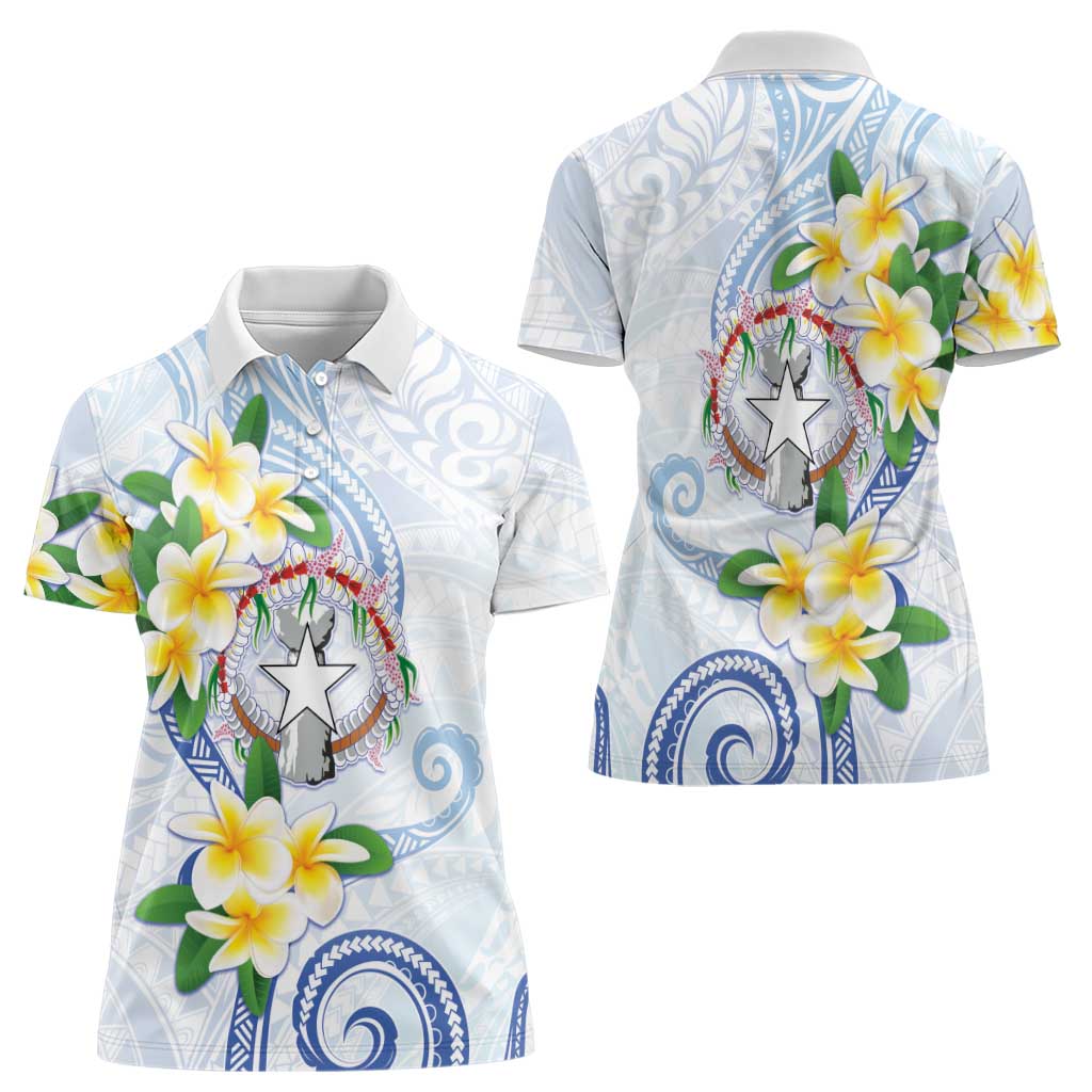 Northern Mariana Islands Chamorro Women Polo Shirt Plumeria Curves Style White Version