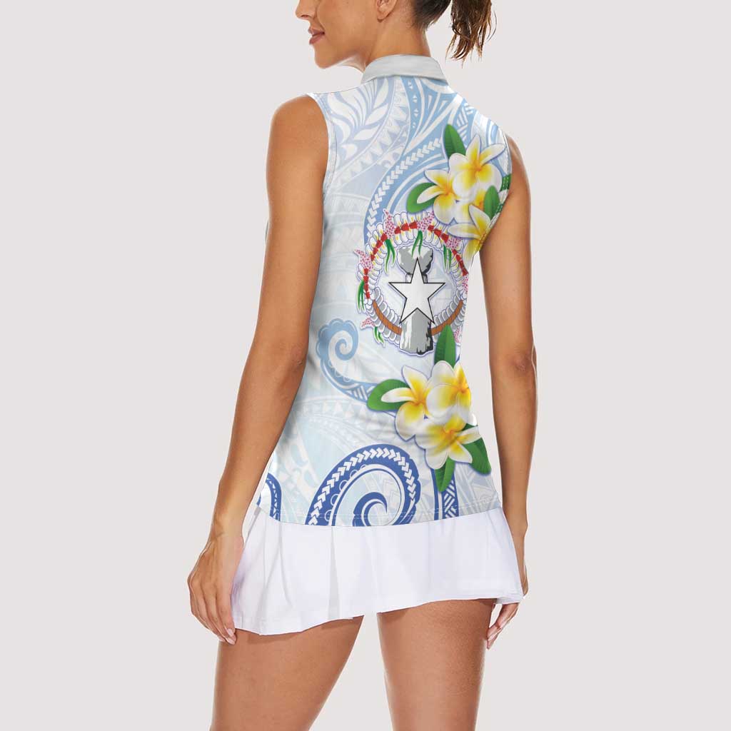 Northern Mariana Islands Chamorro Women Sleeveless Polo Shirt Plumeria Curves Style White Version