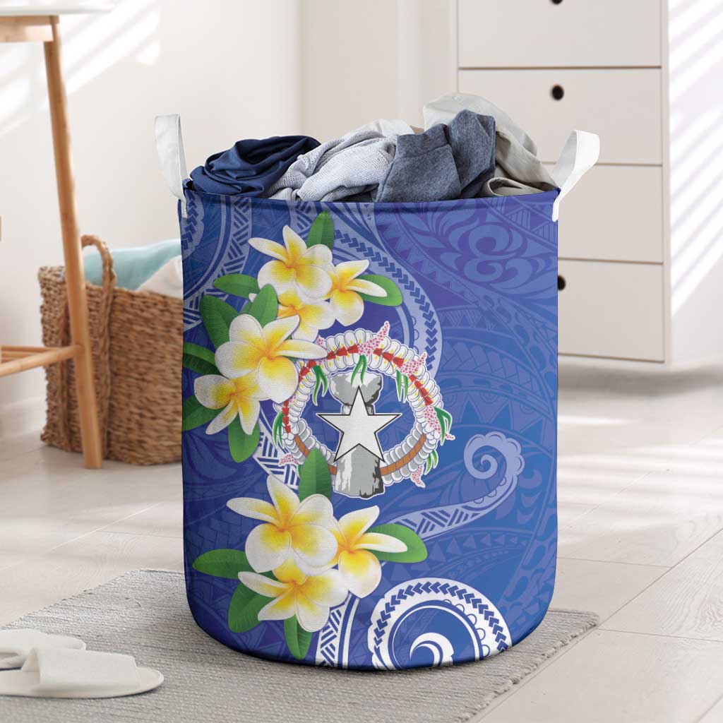 Northern Mariana Islands Chamorro Laundry Basket Plumeria Curves Style Navy Version
