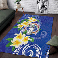 Northern Mariana Islands Chamorro Area Rug Plumeria Curves Style Navy Version