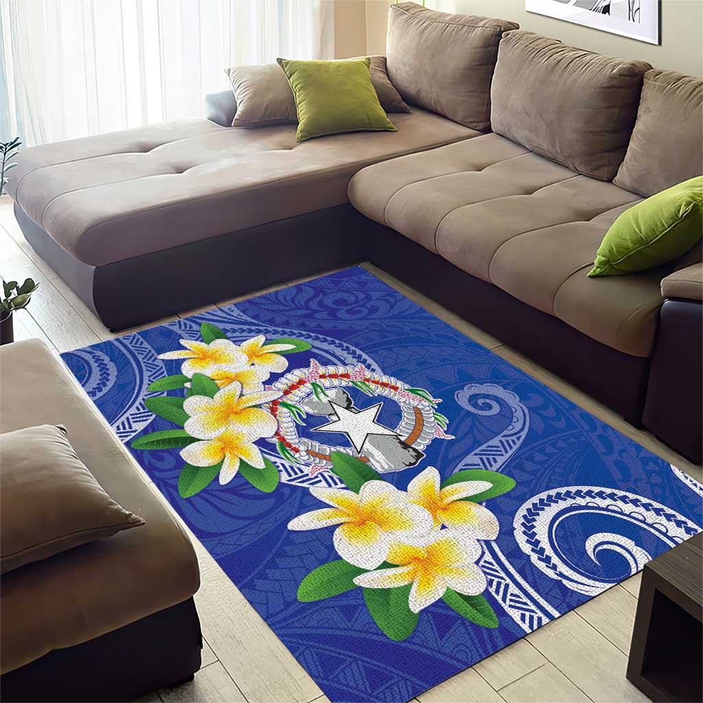 Northern Mariana Islands Chamorro Area Rug Plumeria Curves Style Navy Version