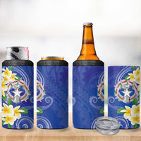 Northern Mariana Islands Chamorro 4 in 1 Can Cooler Tumbler Plumeria Curves Style Navy Version