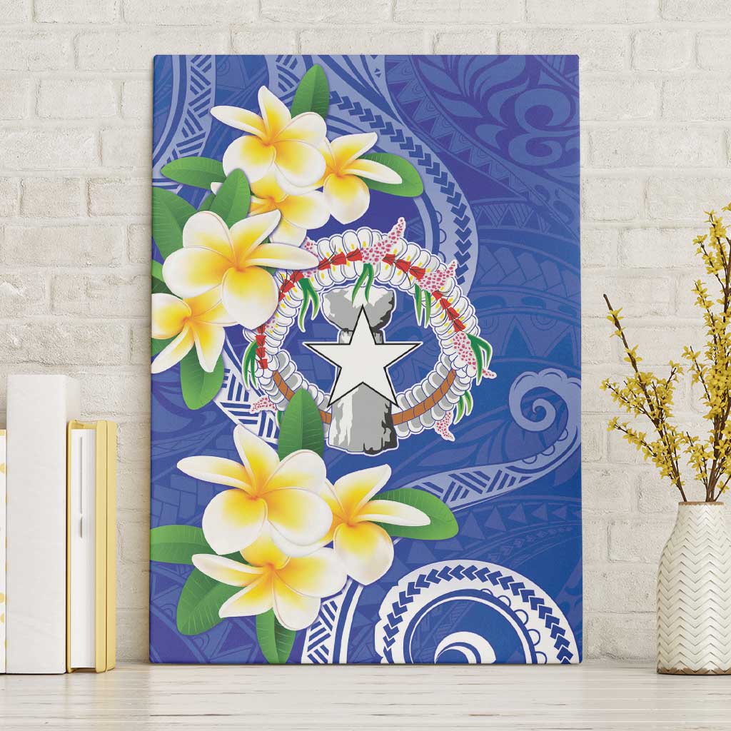 Northern Mariana Islands Chamorro Canvas Wall Art Plumeria Curves Style Navy Version