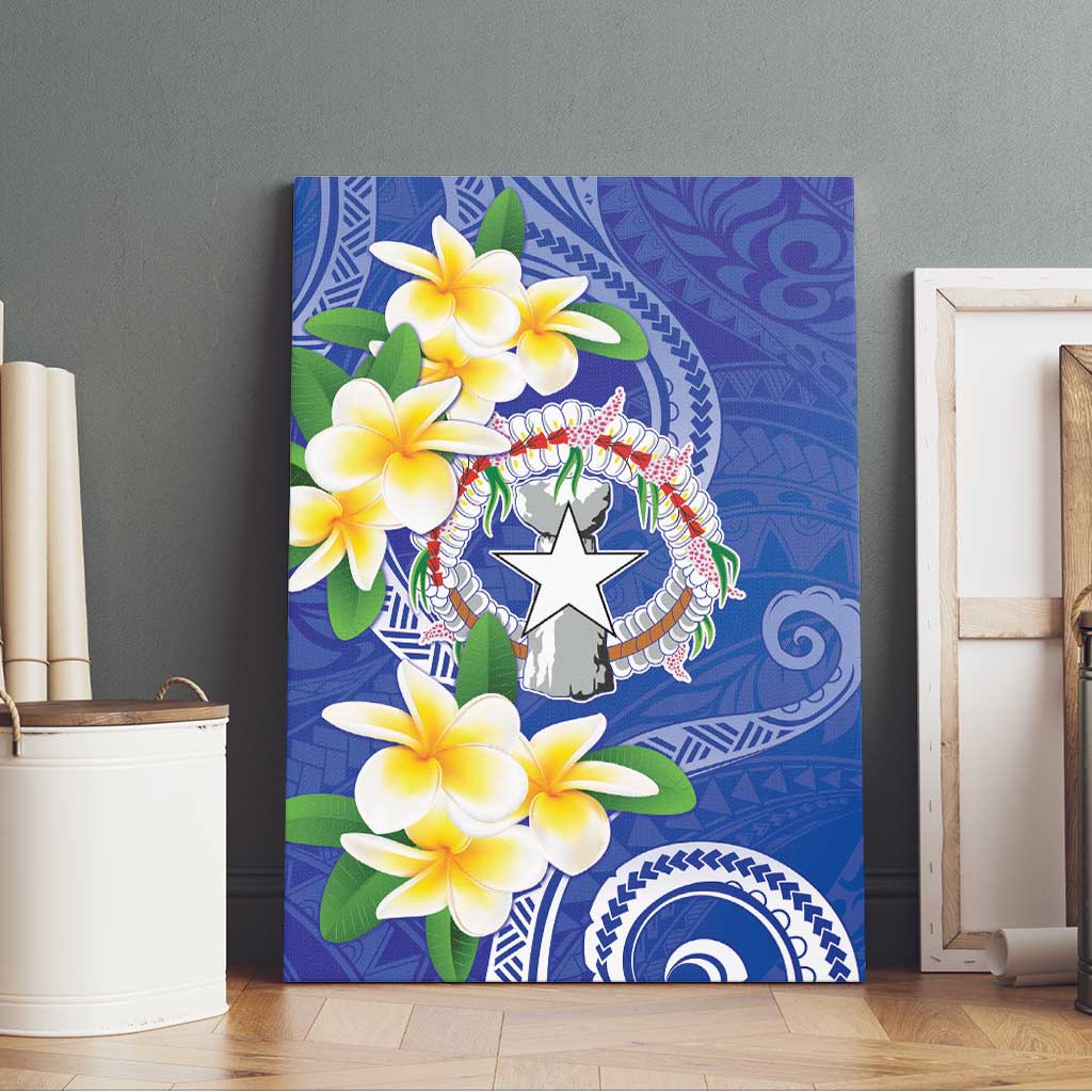 Northern Mariana Islands Chamorro Canvas Wall Art Plumeria Curves Style Navy Version