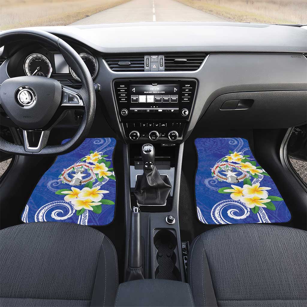 Northern Mariana Islands Chamorro Car Mats Plumeria Curves Style Navy Version