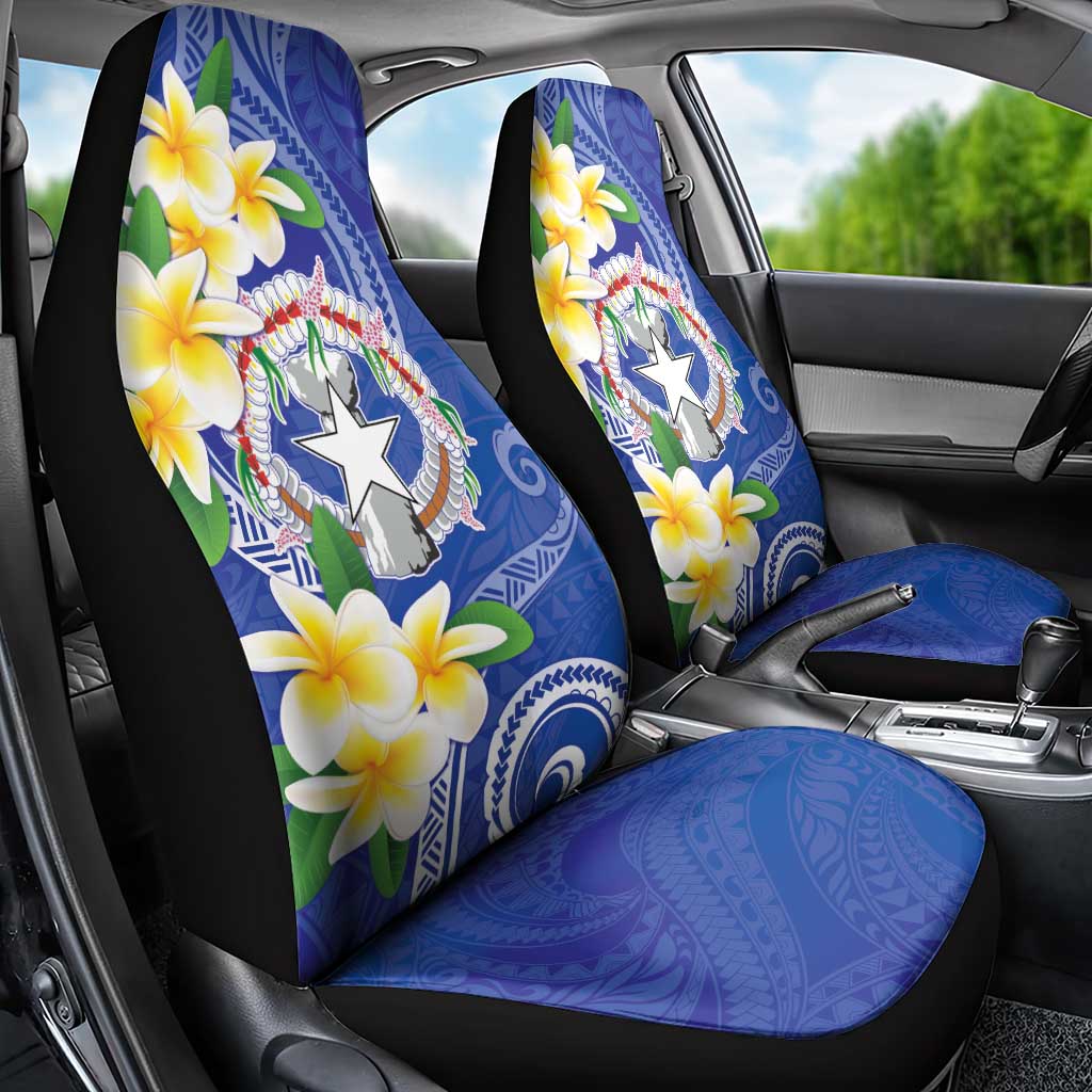Northern Mariana Islands Chamorro Car Seat Cover Plumeria Curves Style Navy Version