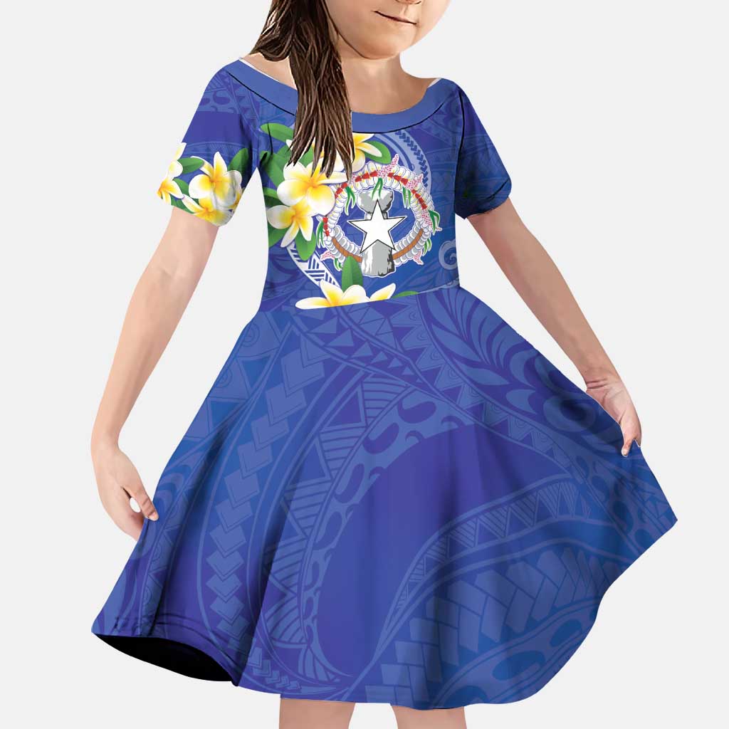Northern Mariana Islands Chamorro Family Matching Off The Shoulder Long Sleeve Dress and Hawaiian Shirt Plumeria Curves Style Navy Version LT05 Daughter's Dress Navy - Polynesian Pride
