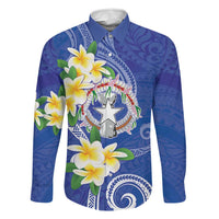 Northern Mariana Islands Chamorro Family Matching Off Shoulder Short Dress and Hawaiian Shirt Plumeria Curves Style Navy Version LT05 Dad's Shirt - Long Sleeve Navy - Polynesian Pride