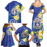 Northern Mariana Islands Chamorro Family Matching Summer Maxi Dress and Hawaiian Shirt Plumeria Curves Style Navy Version LT05 - Polynesian Pride
