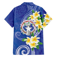 Northern Mariana Islands Chamorro Family Matching Summer Maxi Dress and Hawaiian Shirt Plumeria Curves Style Navy Version LT05 - Polynesian Pride
