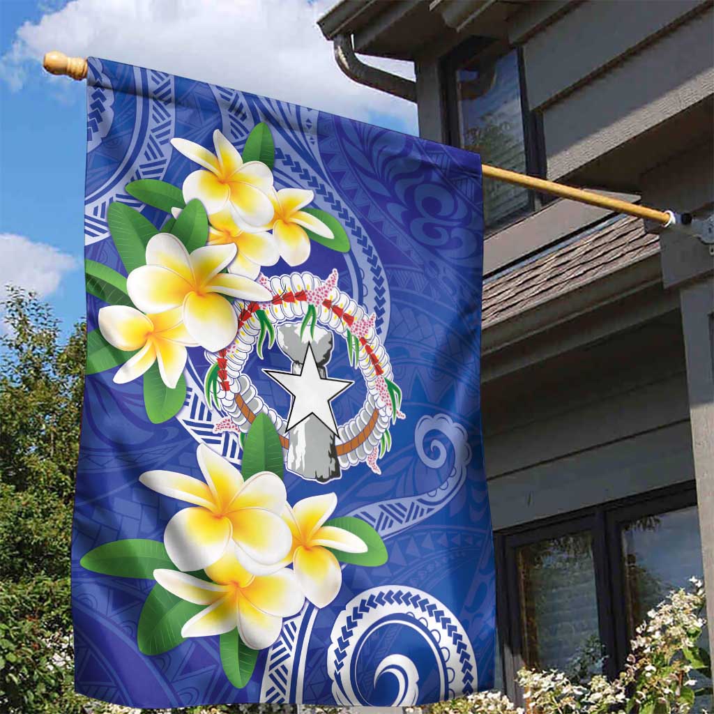 Northern Mariana Islands Chamorro Garden Flag Plumeria Curves Style Navy Version