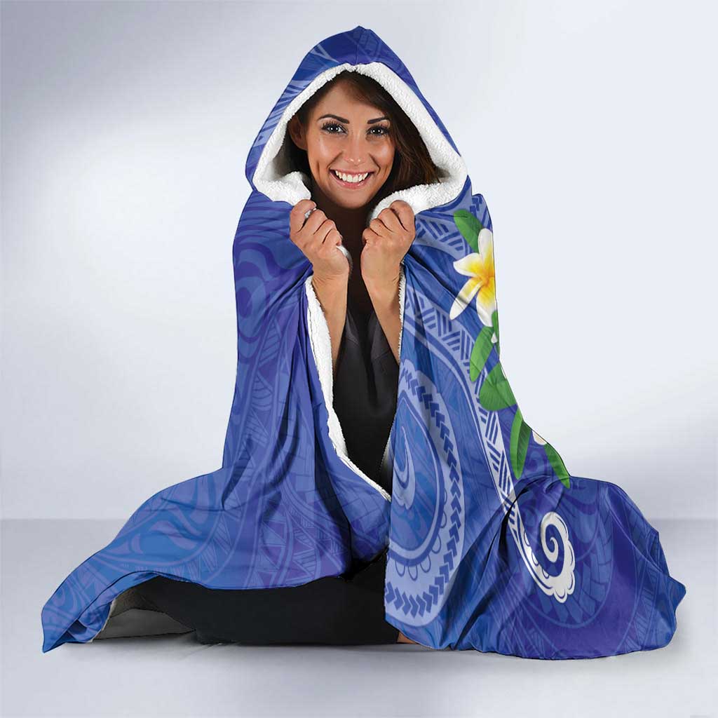 Northern Mariana Islands Chamorro Hooded Blanket Plumeria Curves Style Navy Version