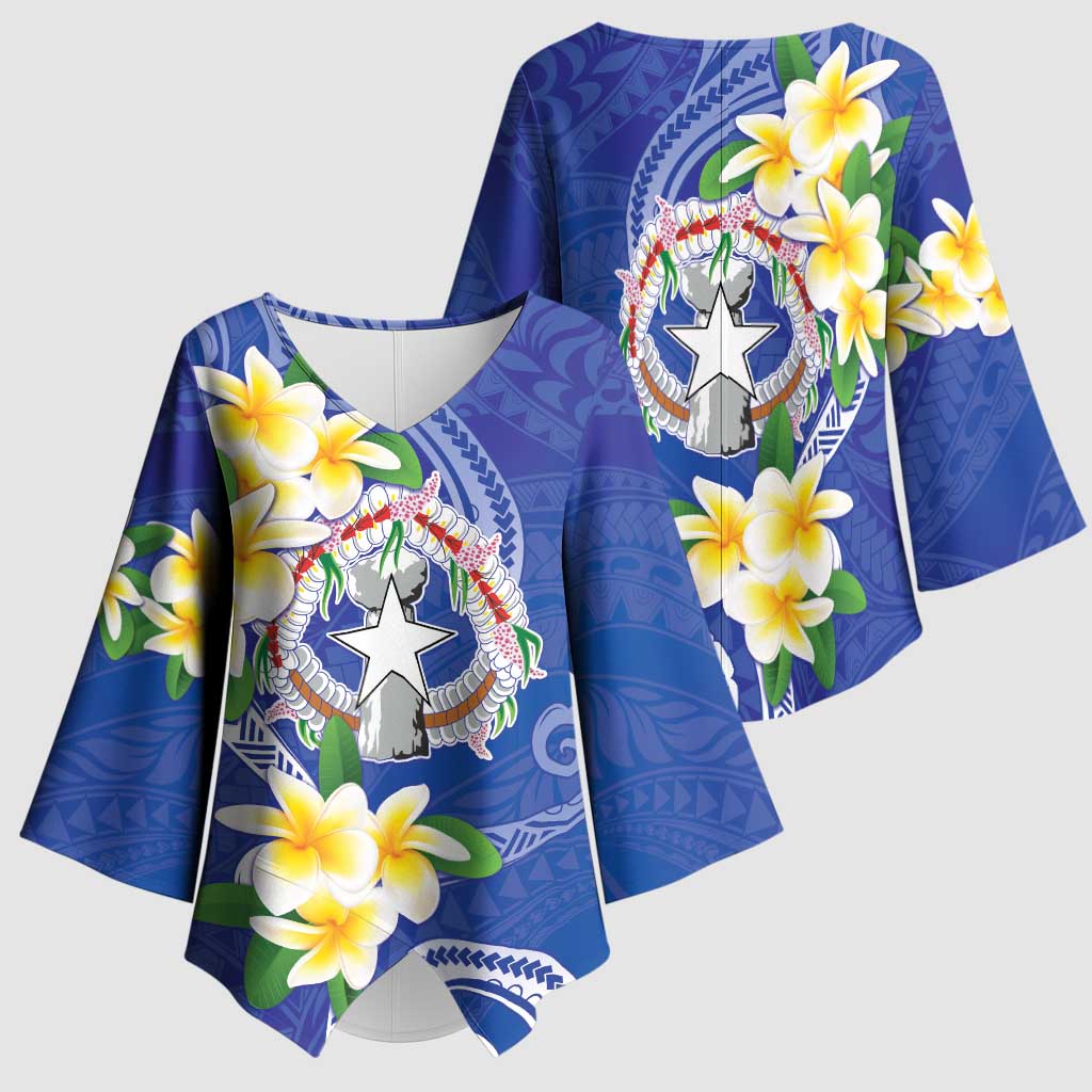 Northern Mariana Islands Chamorro Kimono Sleeve Blouse Plumeria Curves Style Navy Version