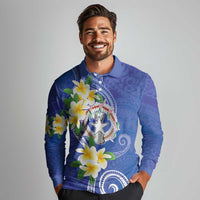Northern Mariana Islands Chamorro Long Sleeve Polo Shirt Plumeria Curves Style Navy Version