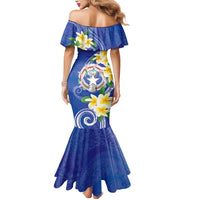 Northern Mariana Islands Chamorro Mermaid Dress Plumeria Curves Style Navy Version