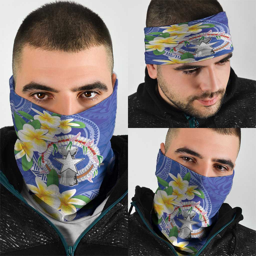 Northern Mariana Islands Chamorro Neck Gaiter Plumeria Curves Style Navy Version