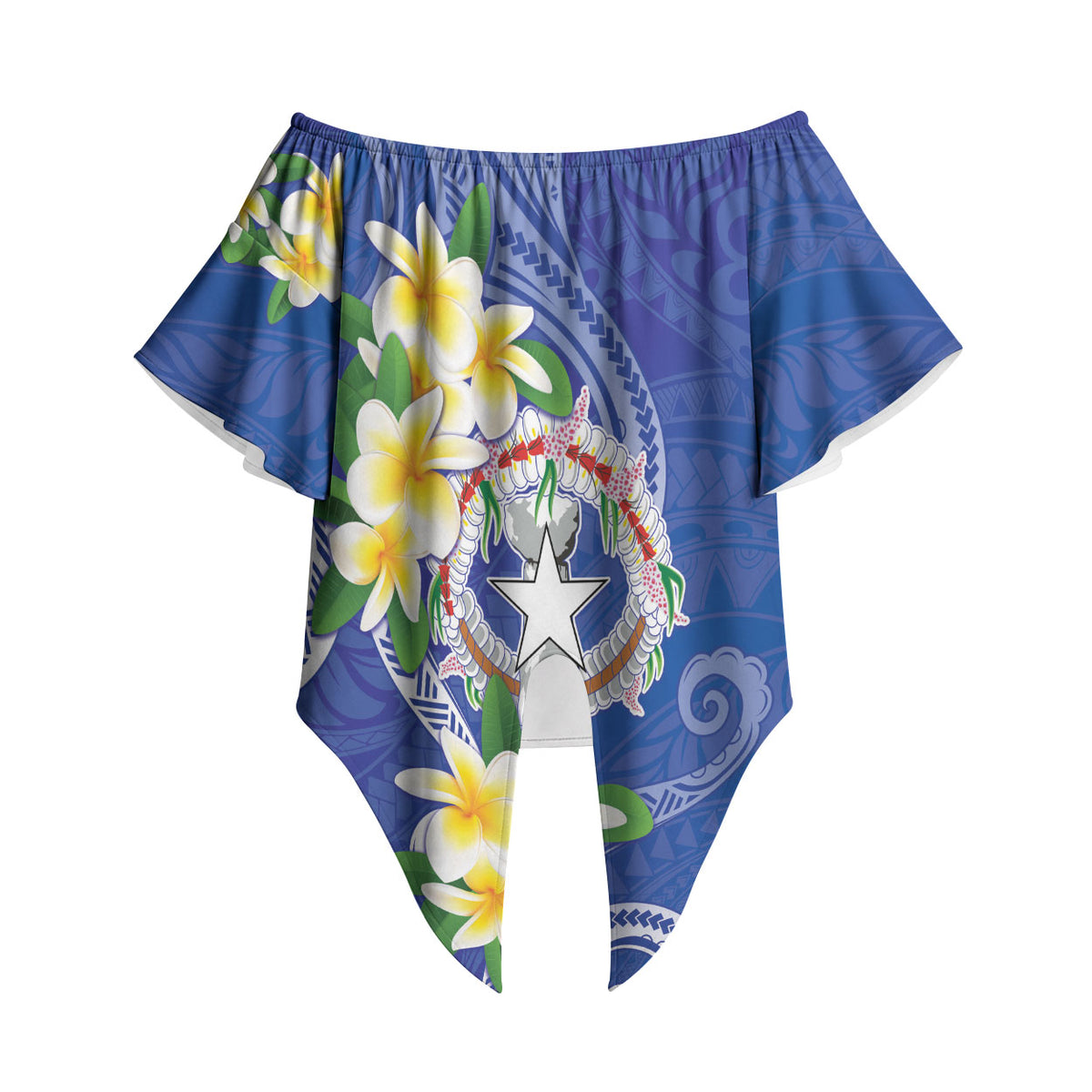 Northern Mariana Islands Chamorro Off Shoulder Wrap Waist Top Plumeria Curves Style Navy Version LT05 Navy - Polynesian Pride