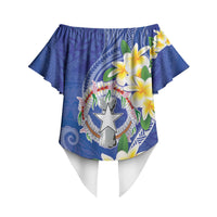 Northern Mariana Islands Chamorro Off Shoulder Wrap Waist Top Plumeria Curves Style Navy Version LT05 - Polynesian Pride