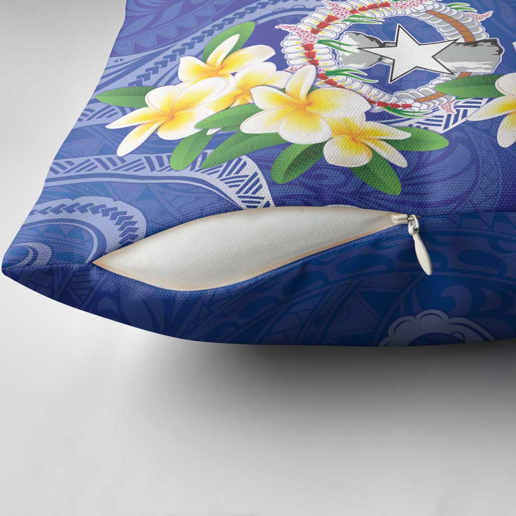Northern Mariana Islands Chamorro Pillow Cover Plumeria Curves Style Navy Version
