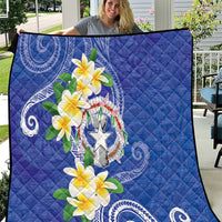 Northern Mariana Islands Chamorro Quilt Plumeria Curves Style Navy Version
