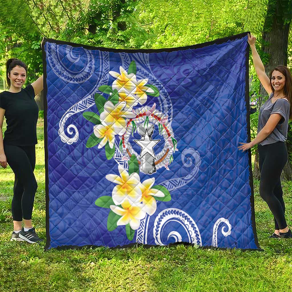 Northern Mariana Islands Chamorro Quilt Plumeria Curves Style Navy Version