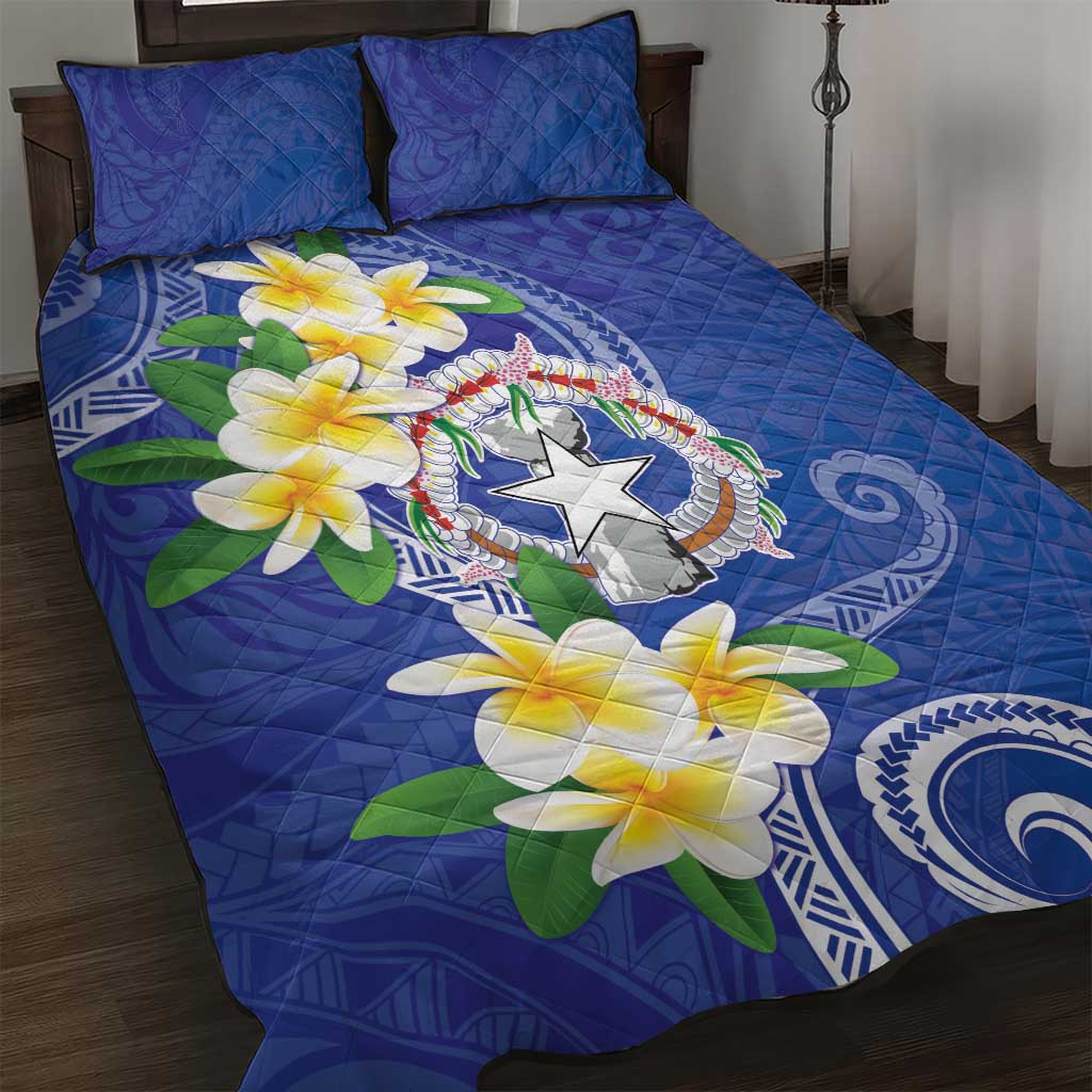 Northern Mariana Islands Chamorro Quilt Bed Set Plumeria Curves Style Navy Version
