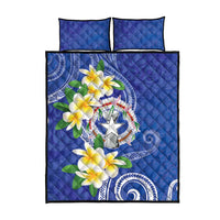 Northern Mariana Islands Chamorro Quilt Bed Set Plumeria Curves Style Navy Version
