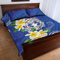 Northern Mariana Islands Chamorro Quilt Bed Set Plumeria Curves Style Navy Version