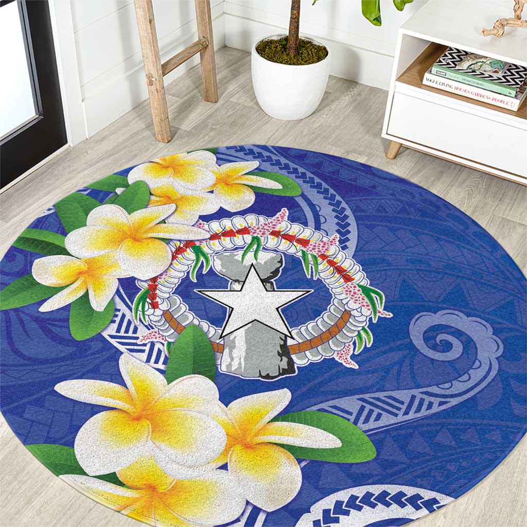 Northern Mariana Islands Chamorro Round Carpet Plumeria Curves Style Navy Version