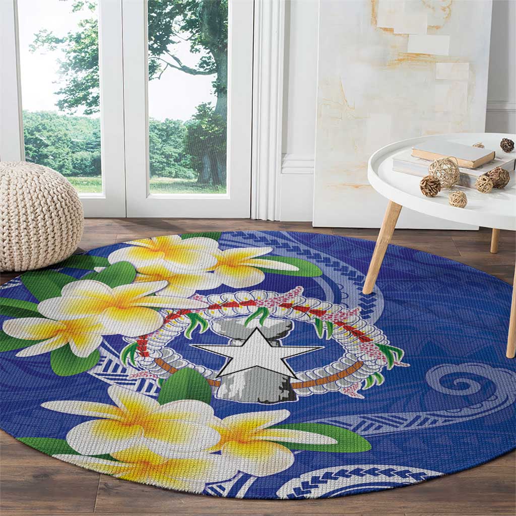 Northern Mariana Islands Chamorro Round Carpet Plumeria Curves Style Navy Version