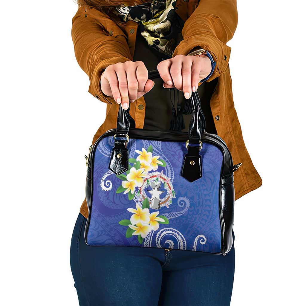 Northern Mariana Islands Chamorro Shoulder Handbag Plumeria Curves Style Navy Version