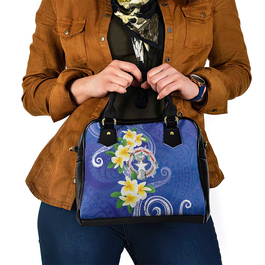 Northern Mariana Islands Chamorro Shoulder Handbag Plumeria Curves Style Navy Version