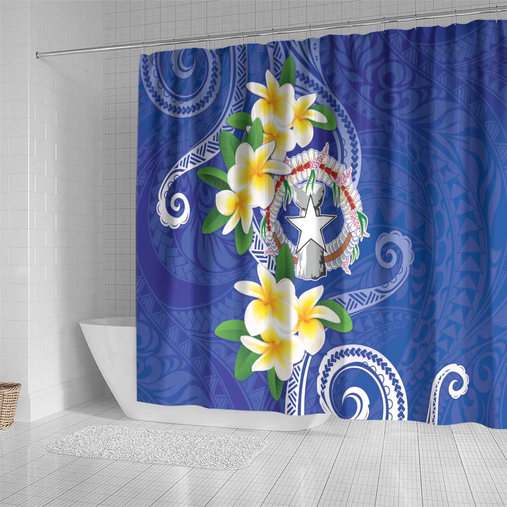 Northern Mariana Islands Chamorro Shower Curtain Plumeria Curves Style Navy Version