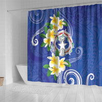 Northern Mariana Islands Chamorro Shower Curtain Plumeria Curves Style Navy Version