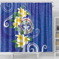 Northern Mariana Islands Chamorro Shower Curtain Plumeria Curves Style Navy Version