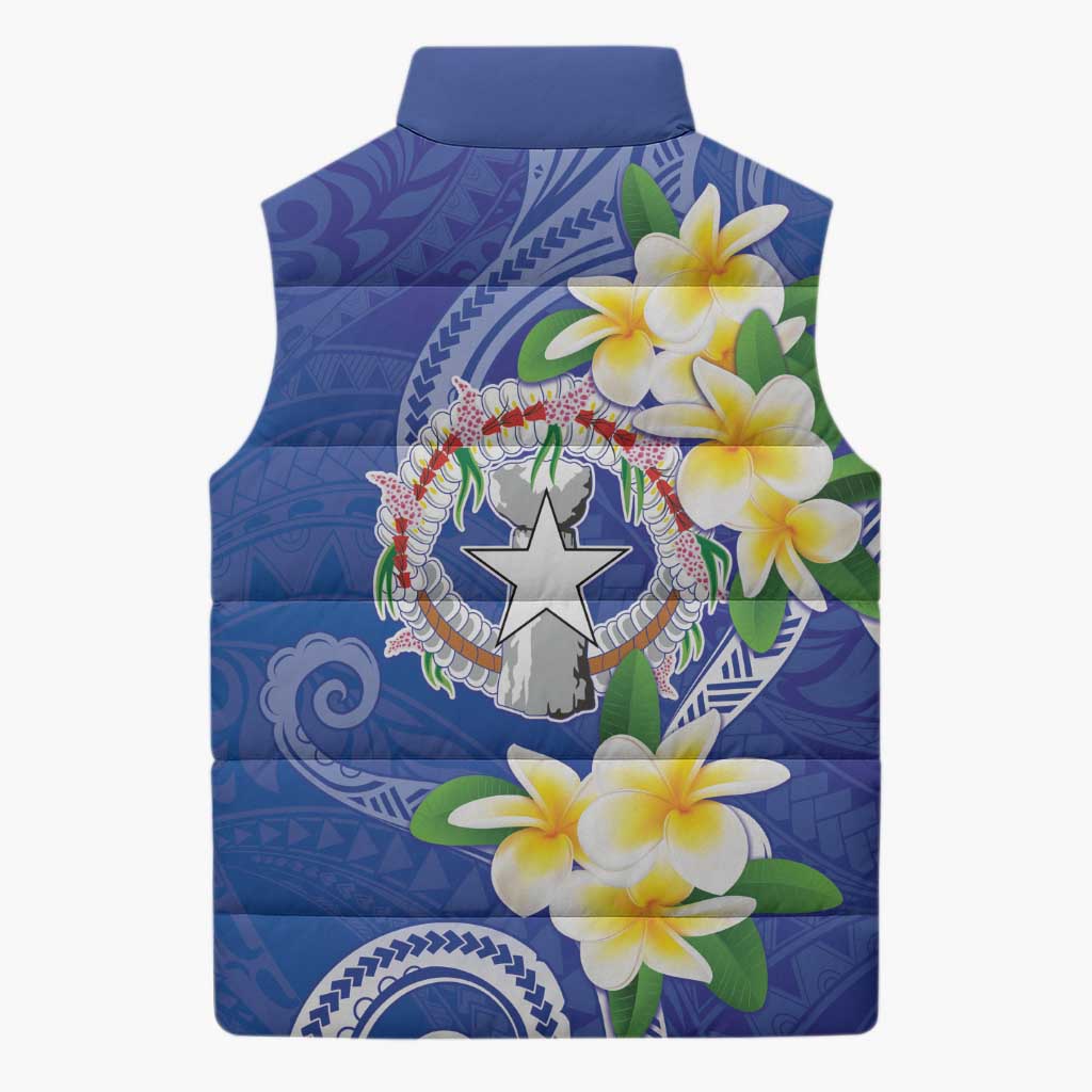 Northern Mariana Islands Chamorro Sleeveless Puffer Jacket Plumeria Curves Style Navy Version