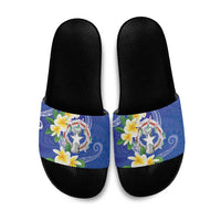 Northern Mariana Islands Chamorro Slide Sandals Plumeria Curves Style Navy Version