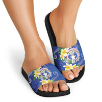 Northern Mariana Islands Chamorro Slide Sandals Plumeria Curves Style Navy Version
