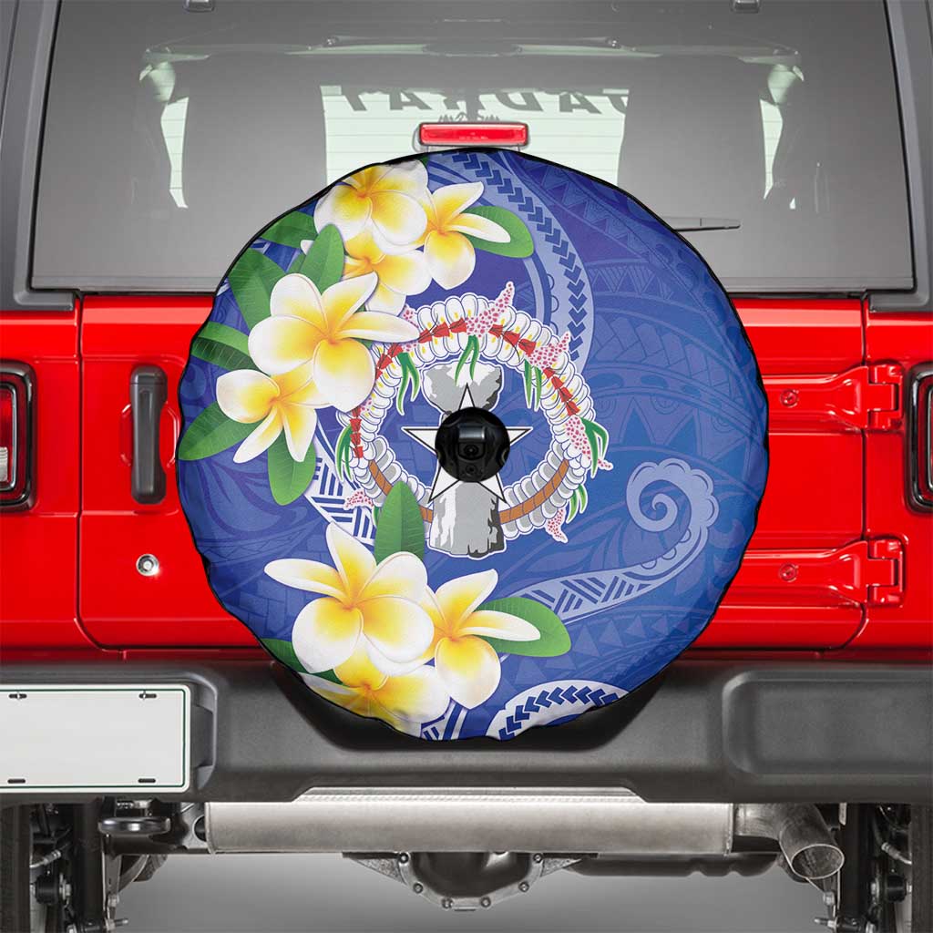 Northern Mariana Islands Chamorro Spare Tire Cover Plumeria Curves Style Navy Version