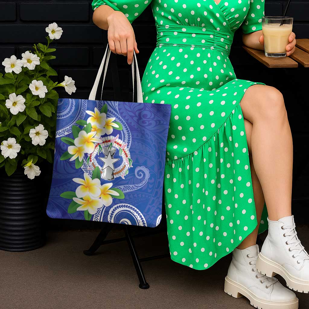 Northern Mariana Islands Chamorro Tote Bag Plumeria Curves Style Navy Version