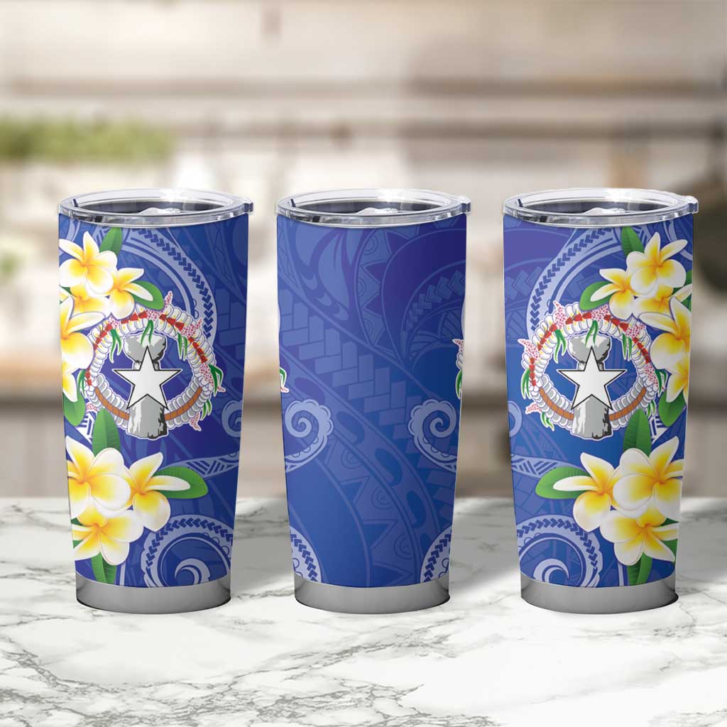 Northern Mariana Islands Chamorro Tumbler Cup Plumeria Curves Style Navy Version
