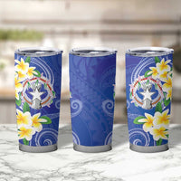 Northern Mariana Islands Chamorro Tumbler Cup Plumeria Curves Style Navy Version