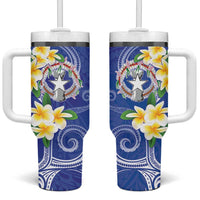 Northern Mariana Islands Chamorro Tumbler With Handle Plumeria Curves Style Navy Version
