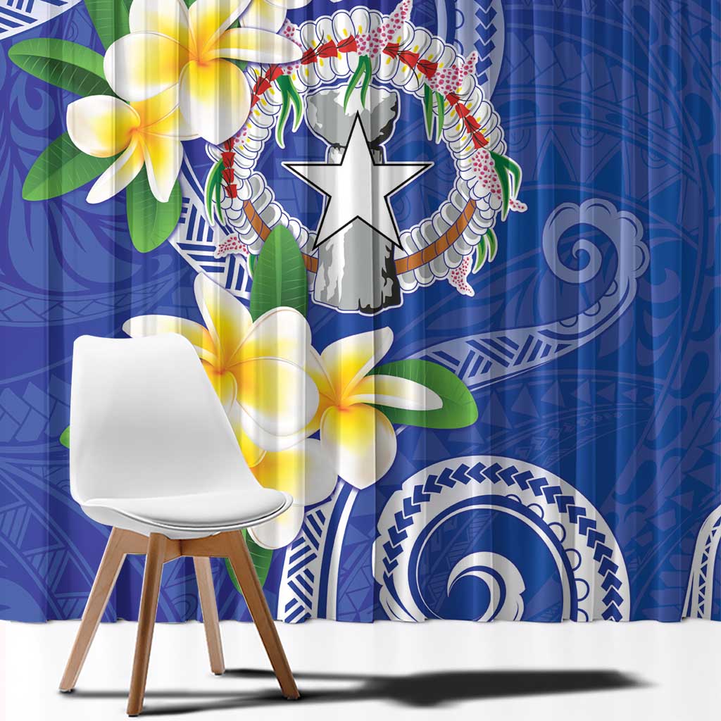 Northern Mariana Islands Chamorro Window Curtain Plumeria Curves Style Navy Version