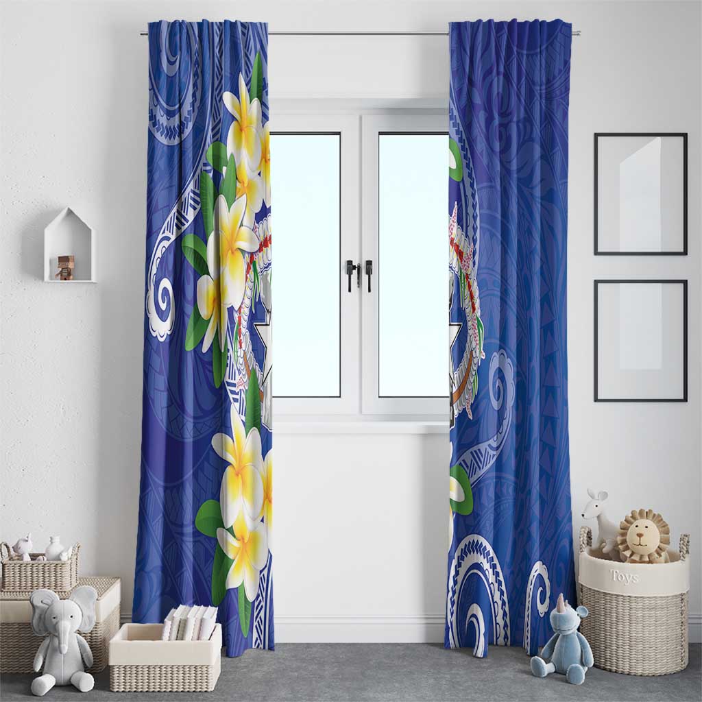 Northern Mariana Islands Chamorro Window Curtain Plumeria Curves Style Navy Version